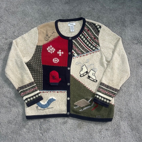 Northern Reflections Sweaters - Northern Reflections Cardigan Sweater Womens L Large Multicolor Winter Patchwork